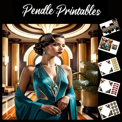 Beautiful Art Deco Lady (2)  7x7 Card Kit. Matching Box, Gift Bauble,Tag