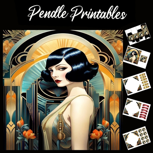 Beautiful Art Deco Lady (4)  7x7 Card Kit. Matching Box, Gift Bauble,Tag