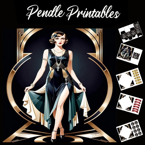 Beautiful Art Deco Lady (5)  7x7 Card Kit. Matching Box, Gift Bauble,Tag