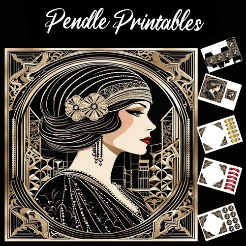 Beautiful Art Deco Lady (6)  7x7 Card Kit. Matching Box, Gift Bauble,Tag