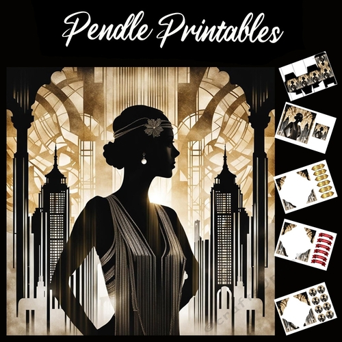 Beautiful Art Deco Lady (7)  7x7 Card Kit. Matching Box, Gift Bauble,Tag