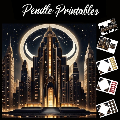 Art Deco Skyscraper 7x7 Card Kit. Matching Box, Gift Bauble,Tag