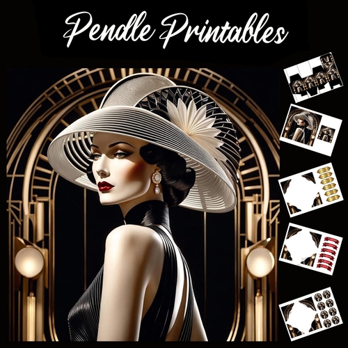 Beautiful Art Deco Lady (8) 7x7 Card Kit. Matching Box, Gift Bauble,Tag