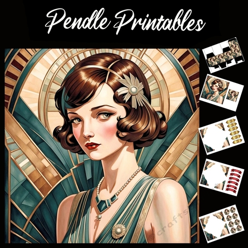 Beautiful Art Deco Lady (9) 7x7 Card Kit. Matching Box, Gift Bauble,Tag