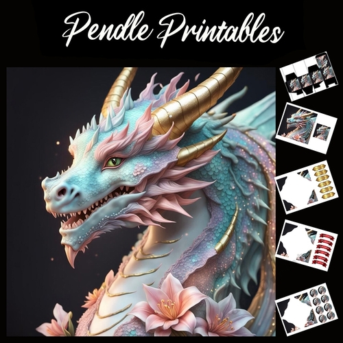 Flower Dragon 7x7 Card Kit. Matching Box, Gift Bauble,Tag