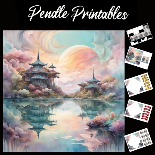 Planet Pagodas 7x7 Card Kit. Matching Box, Gift Bauble,Tag
