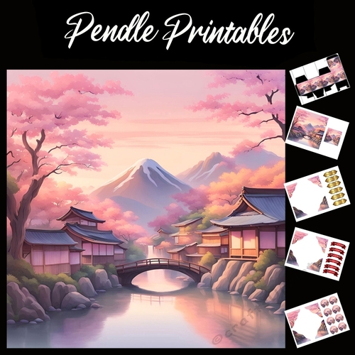 Pretty Pink Village 7x7 Card Kit. Matching Box, Gift Bauble,Tag