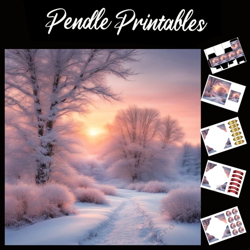 The Snowy Track 7x7 Card Kit. Matching Box, Gift Bauble,Tag