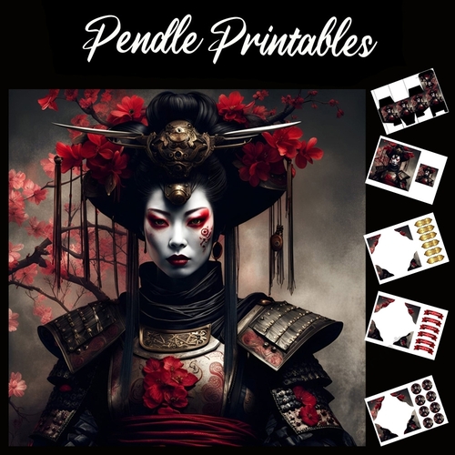 Beautiful Japanese Samurai Warrior 7x7 Card Kit. Matching Box, Gift Bauble,Tag