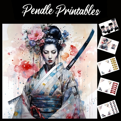 Beautiful Japanese Geisha (10) 7x7 Card Kit. Matching Box, Gift Bauble,Tag