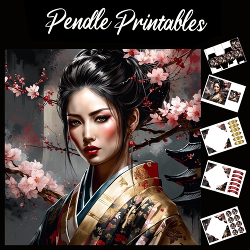 Beautiful Japanese Geisha (11) 7x7 Card Kit. Matching Box, Gift Bauble,Tag