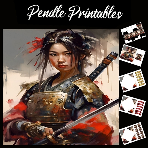 Beautiful Japanese Warrior 7x7 Card Kit. Matching Box, Gift Bauble,Tag