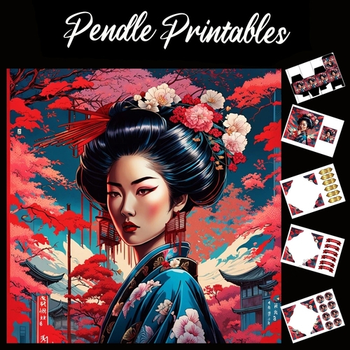 Beautiful Japanese Geisha (12a) 7x7 Card Kit. Matching Box, Gift Bauble,Tag