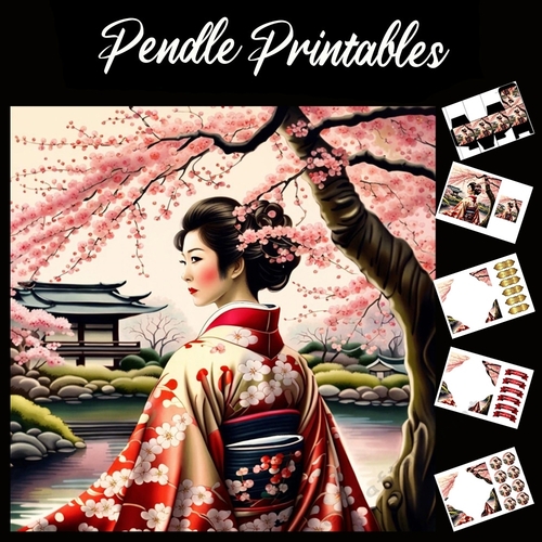 Beautiful Japanese Geisha (14) 7x7 Card Kit. Matching Box, Gift Bauble,Tag
