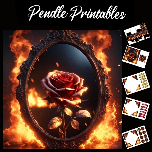 Flame Art: The Framed Flame Rose 7x7 Card Kit. Matching Box, Gift Bauble,Tag