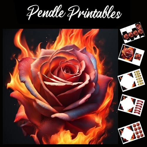 Flame Art: The Flame Rose (3) 7x7 Card Kit. Matching Box, Gift Bauble,Tag