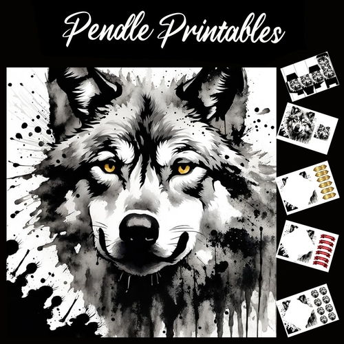 Splatter Art: The Wolf 7x7 Card Kit. Matching Box, Gift Bauble,Tag