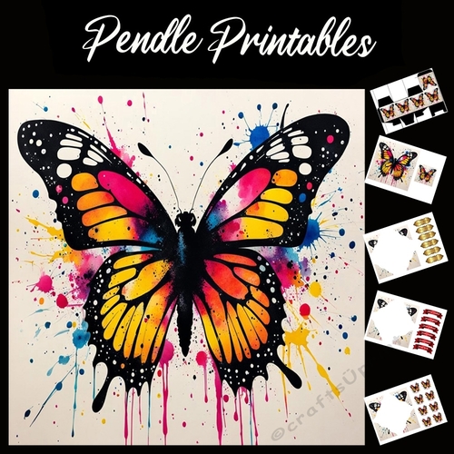 Splatter Art: Butterfly (3) 7x7 Card Kit. Matching Box, Gift Bauble,Tag