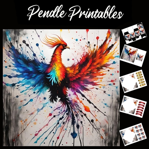 Splatter Art: Rainbow Pheonix 7x7 Card Kit. Matching Box, Gift Bauble,Tag
