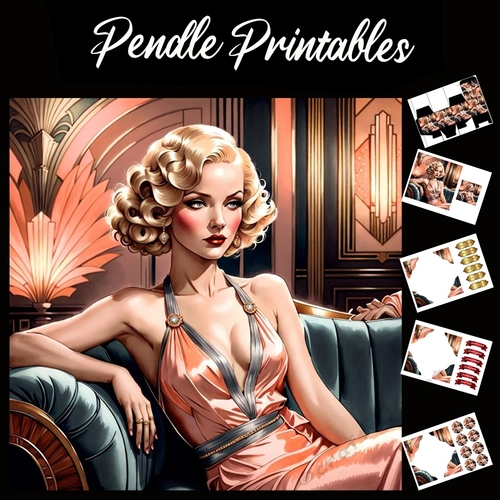 Art Deco The Peach Lady 7x7 Card Kit. Matching Box, Gift Bauble,Tag