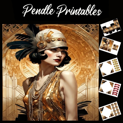 Art Deco The Golden Lady 7x7 Card Kit. Matching Box, Gift Bauble,Tag