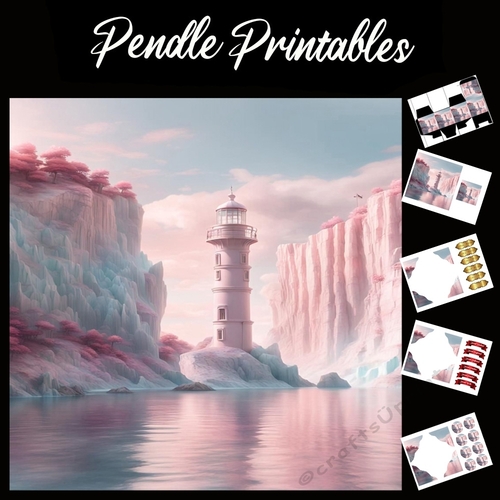 The Pink Lighthouse 7x7 Card Kit. Matching Box, Gift Bauble,Tag