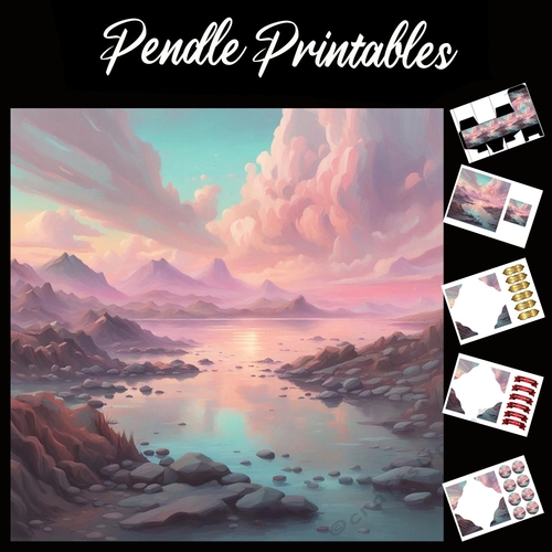 The Pink Landscape 7x7 Card Kit. Matching Box, Gift Bauble,Tag
