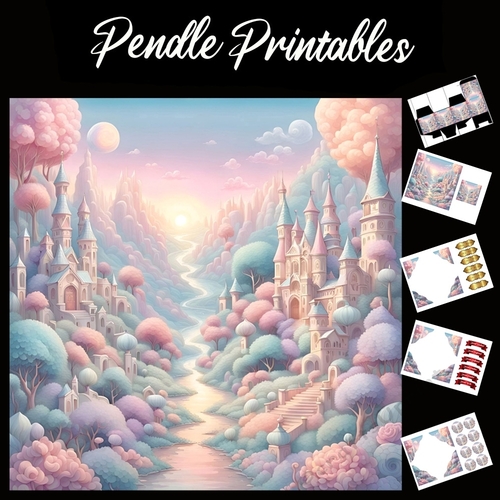 Candy Colour Land 7x7 Card Kit. Matching Box, Gift Bauble,Tag