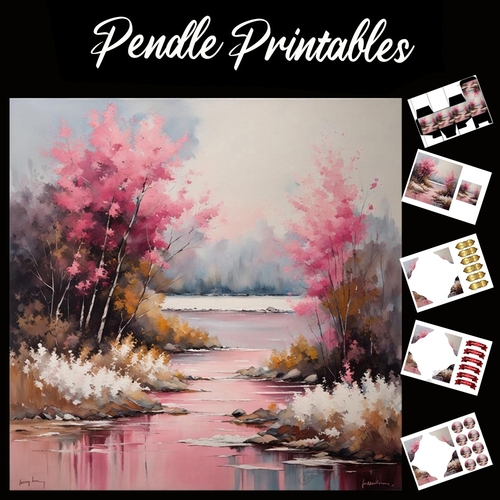 The Pink Pond 7x7 Card Kit. Matching Box, Gift Bauble,Tag