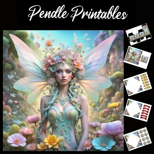 Beautiful Fairy Godmother 7x7 Card Kit. Matching Box, Gift Bauble,Tag