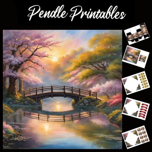 Sunset Bridge 7x7 Card Kit. Matching Box, Gift Bauble,Tag
