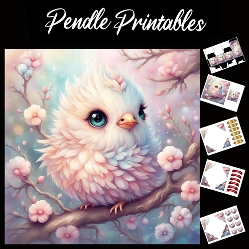 Fluffy Chick 7x7 Card Kit. Matching Box, Gift Bauble,Tag