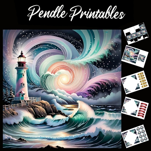 Lighthouse Storm 7x7 Card Kit. Matching Box, Gift Bauble,Tag