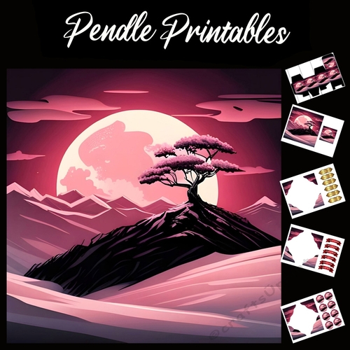 The Pink Moon Tree 7x7 Card Kit. Matching Box, Gift Bauble,Tag