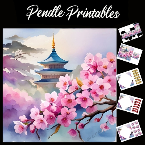 Blossom And The Pagoda 7x7 Card Kit. Matching Box, Gift Bauble,Tag