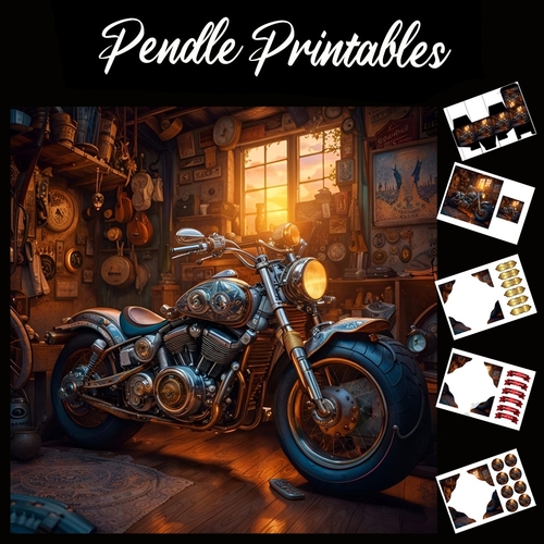 The Motorbike (1) 7x7 Card Kit. Matching Box, Gift Bauble,Tag