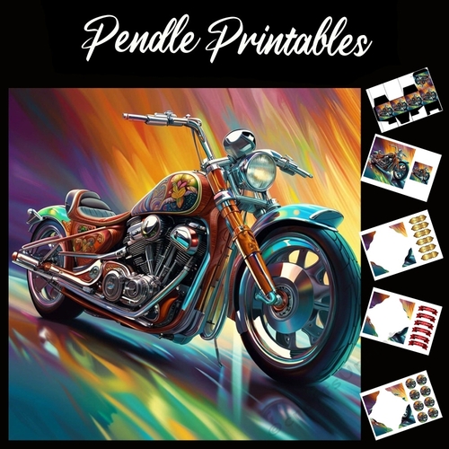 The Motorbike (2) 7x7 Card Kit. Matching Box, Gift Bauble,Tag