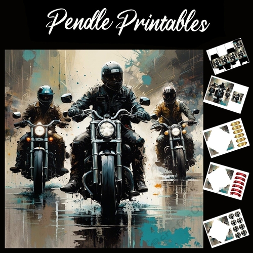The Motorbike (7) 7x7 Card Kit. Matching Box, Gift Bauble,Tag