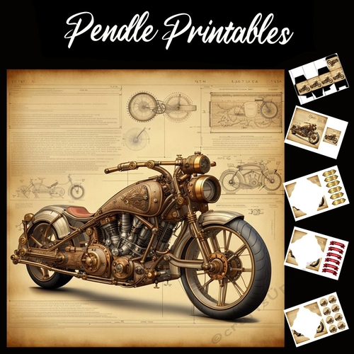 The Motorbike (11) 7x7 Card Kit. Matching Box, Gift Bauble,Tag