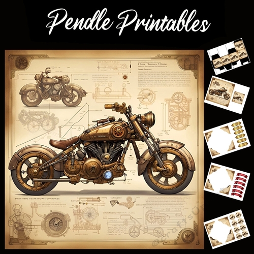 The Motorbike (12) 7x7 Card Kit. Matching Box, Gift Bauble,Tag
