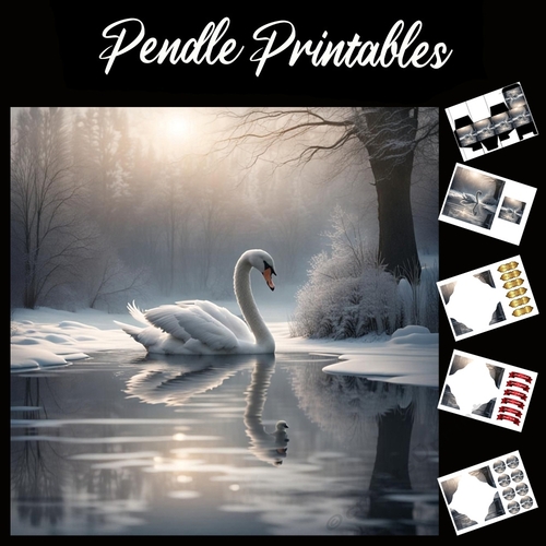 Beautiful Snow Swan 7x7 Card Kit. Matching Box, Gift Bauble,Tag