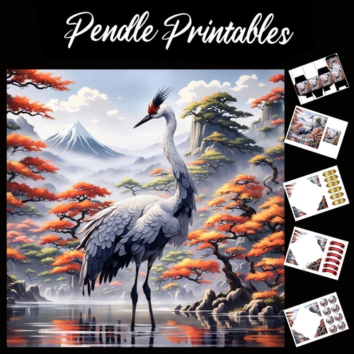 Beautiful Crane 7x7 Card Kit. Matching Box, Gift Bauble,Tag