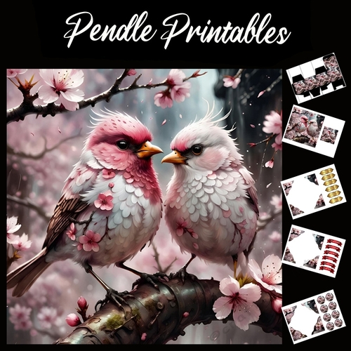 Beautiful Blossom Birds 7x7 Card Kit. Matching Box, Gift Bauble,Tag