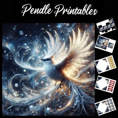The White Pheonix 7x7 Card Kit. Matching Box, Gift Bauble,Tag