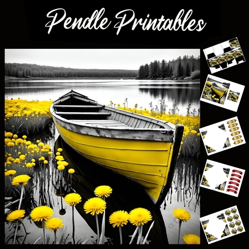 The Yellow Boat 7x7 Card Kit. Matching Box, Gift Bauble,Tag