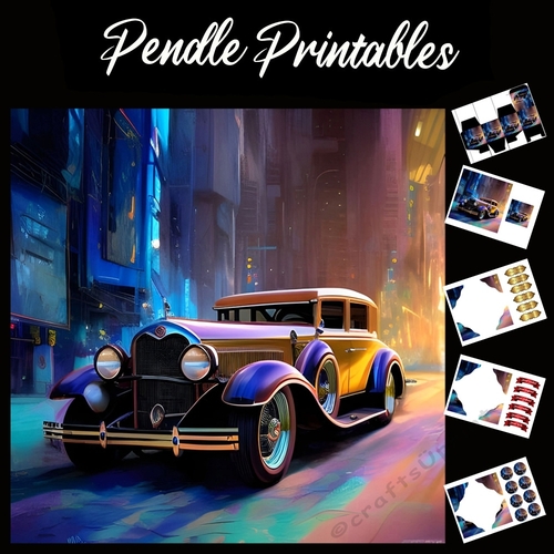 The Harlequin Car 7x7 Card Kit. Matching Box, Gift Bauble,Tag