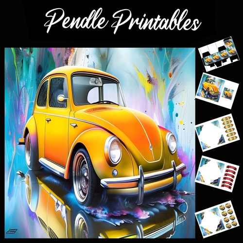 The Yellow Bug 7x7 Card Kit. Matching Box, Gift Bauble,Tag