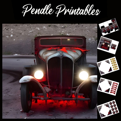 The Haunted Truck 7x7 Card Kit. Matching Box, Gift Bauble,Tag