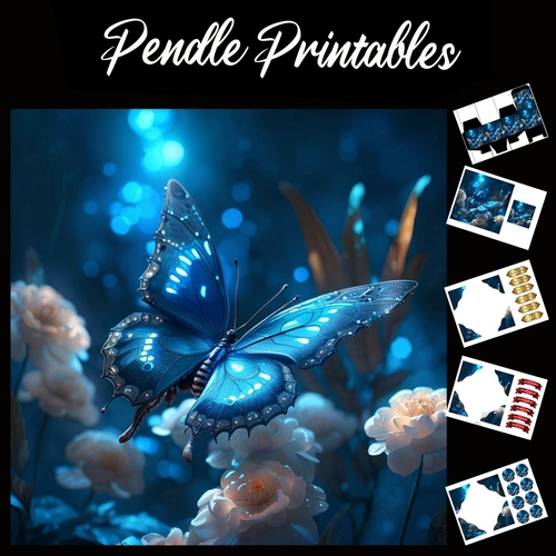 Blue Night Butterfly 7x7 Card Kit. Matching Box, Gift Bauble,Tag