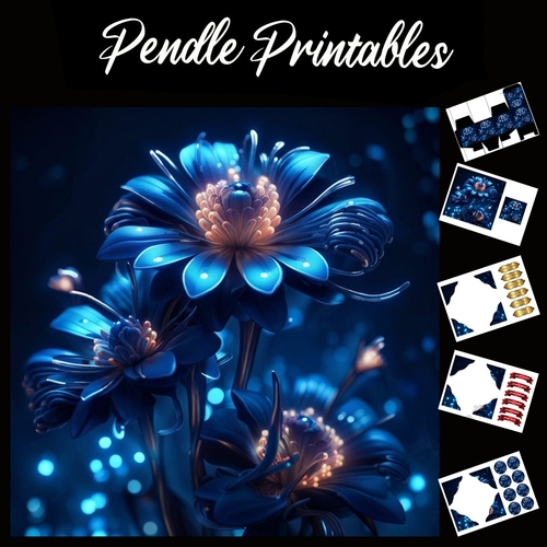 Midnight Blues Bloom 7x7 Card Kit. Matching Box, Gift Bauble,Tag